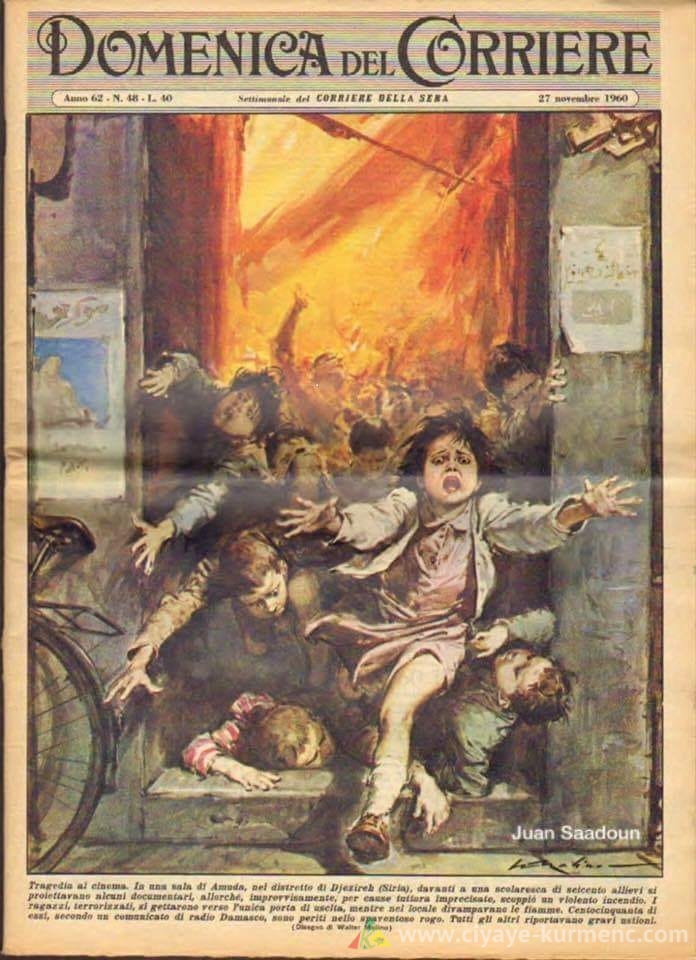 هذه اللوحة المنشورة من قبل الجريدة الإيطالية دومينيكا دل كورييري،تعبر بكل دقة عن هول الكارثة التي جرت في عامودا عام 